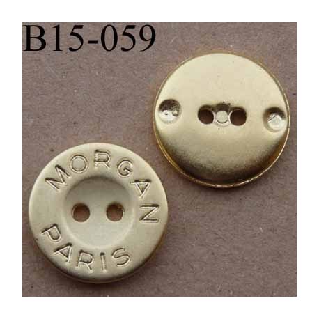bouton 15 mm inscription MORGANE PARIS pvc couleur doré 2 trous diamètre 15 mm