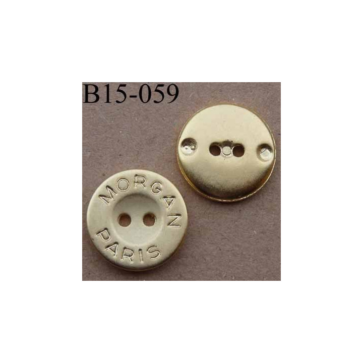 bouton 15 mm inscription MORGANE PARIS pvc couleur doré 2 trous diamètre 15 mm