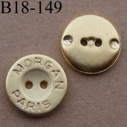 bouton 18 mm inscription MORGANE PARIS pvc couleur doré 2 trous diamètre 18 mm