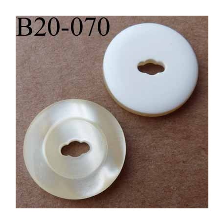 bouton 20 mm couleur écru nacré et blanc 1 trou diamètre 20 mm