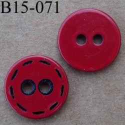 bouton fantaisie diamètre 15 mm 2 trous couleur rouge et noir diamètre 15 mm