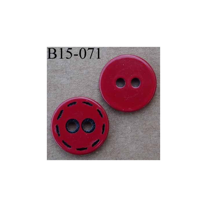 bouton fantaisie diamètre 15 mm  2 trous couleur rouge  et noir diamètre 15 mm