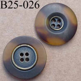 bouton 25 mm style ancien métal au centre et pvc couleur marron marbré translucide 4  trous 
