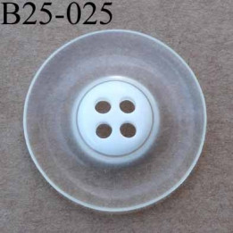 bouton fantaisie 25 mm transparent couleur blanc au centre 4  trous diamètre 25 millimètres 