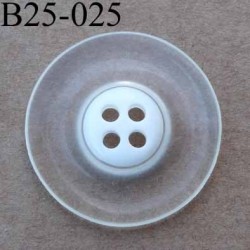 bouton fantaisie 25 mm transparent couleur blanc au centre 4 trous diamètre 25 millimètres 