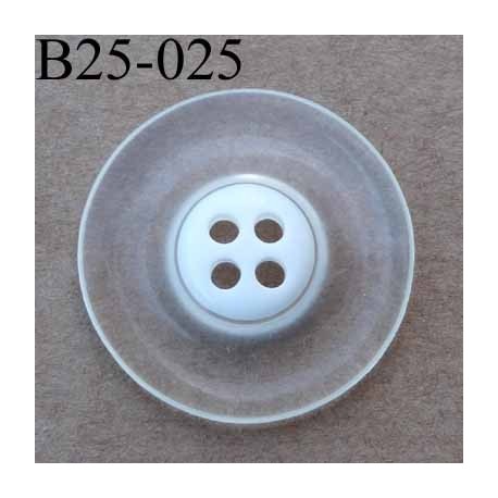 bouton fantaisie 25 mm transparent couleur blanc au centre 4 trous diamètre 25 millimètres 