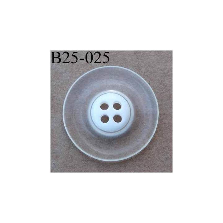 bouton fantaisie 25 mm transparent couleur blanc au centre 4  trous diamètre 25 millimètres 