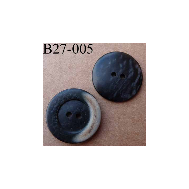 bouton 27 mm  couleur noir anthracite beige reflets brillants donnant impression aspect marbré  2 trous