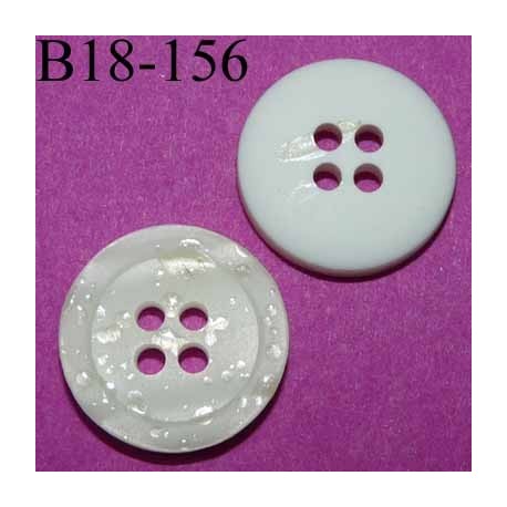 bouton fantaisie 18 mm couleur blanc brillant effet mouillé dos blanc 4 trous diamètre 18 mm