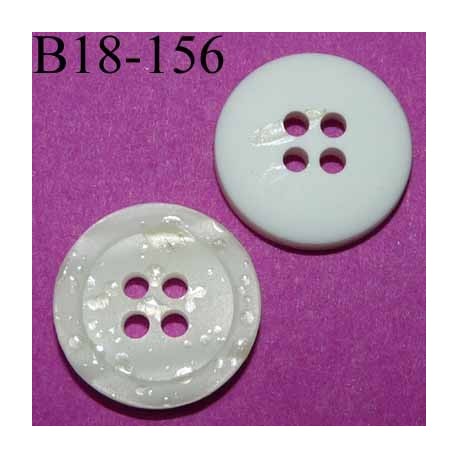 bouton fantaisie 18 mm couleur blanc brillant effet mouillé dos blanc  4 trous diamètre 18 mm