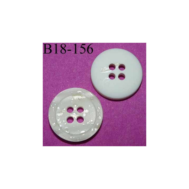 bouton fantaisie 18 mm couleur blanc brillant effet mouillé dos blanc  4 trous diamètre 18 mm