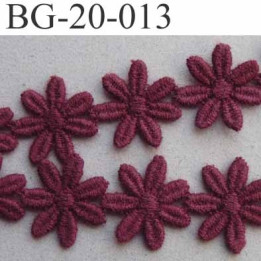 galon ruban guipure motif fleur marguerite double face couleur bordeaux  cerise superbe largeur 20 mm prix au mètre