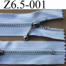 fermeture zip à glissière 6,5 cm couleur blanc non séparable   largeur 2,5 cm zip métal et largeur du zip 4 mm
