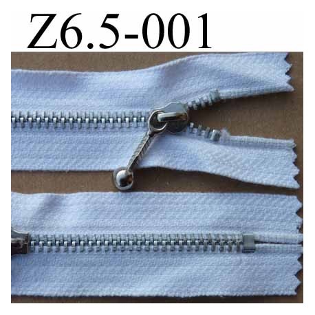 fermeture zip à glissière 6,5 cm couleur blanc non séparable largeur 2,5 cm zip métal et largeur du zip 4 mm