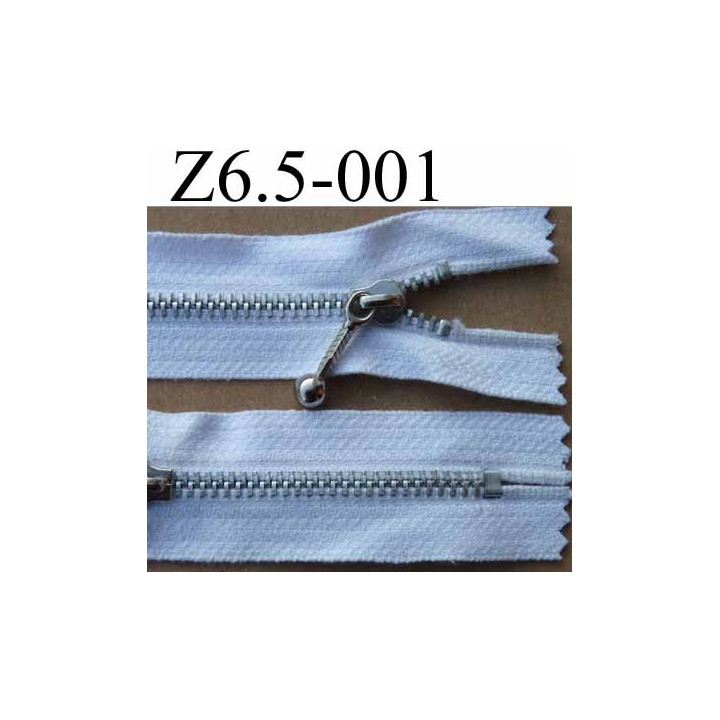 fermeture zip à glissière 6,5 cm couleur blanc non séparable   largeur 2,5 cm zip métal et largeur du zip 4 mm