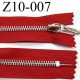 fermeture zip à glissière longueur 10 cm couleur rouge non séparable zip métal largeur 3,1 cm largeur du zip 6 mm