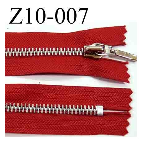 fermeture zip à glissière longueur 10 cm couleur rouge non séparable zip métal largeur 3,1 cm largeur du zip 6 mm