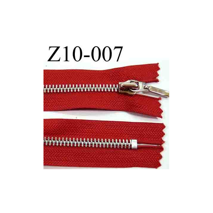 fermeture zip à glissière longueur 10 cm couleur rouge non séparable zip métal   largeur 3,1 cm largeur du zip 6 mm