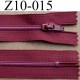 fermeture zip à glissière longueur 10 cm couleur bordeaux rouge brique non séparable largeur 2.5 cm glissière nylon largeur 4 mm