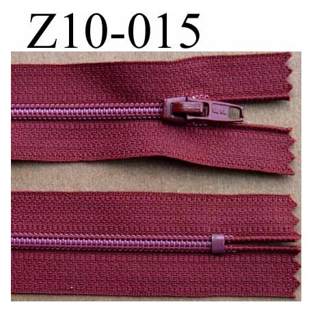 fermeture zip à glissière longueur 10 cm couleur bordeaux rouge brique non séparable largeur 2.5 cm glissière nylon largeur 4 mm