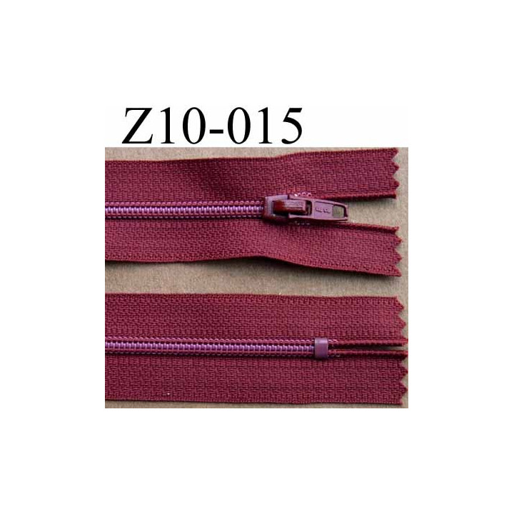 fermeture zip à glissière longueur 10 cm couleur bordeaux rouge brique non séparable largeur 2.5 cm glissière nylon largeur 4 mm