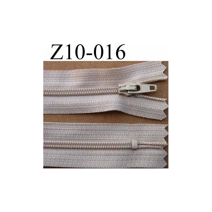 fermeture zip à glissière longueur 10 cm couleur beige non séparable largeur 2.5 cm glissière nylon largeur  4 mm