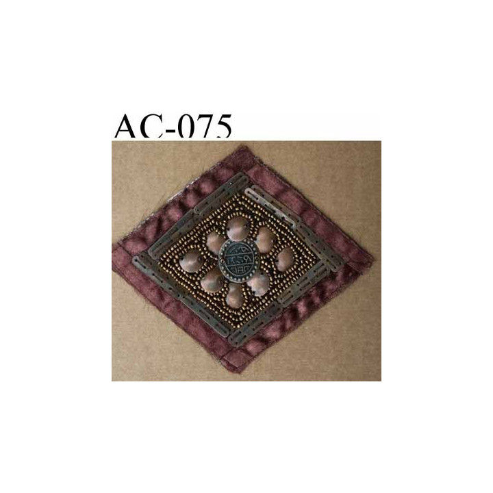 ornement applique écusson empiècement avec perles  à coudre couleur mordoré