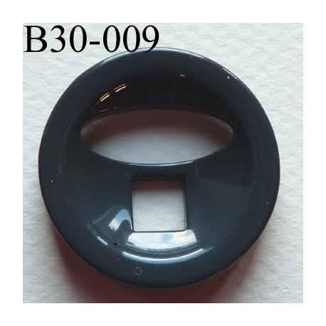 bouton fantaisie 30 mm couleur gris foncé brillant 2 gros trous (diamètre 7 mm et 20 mm) épaisseur 6 mm