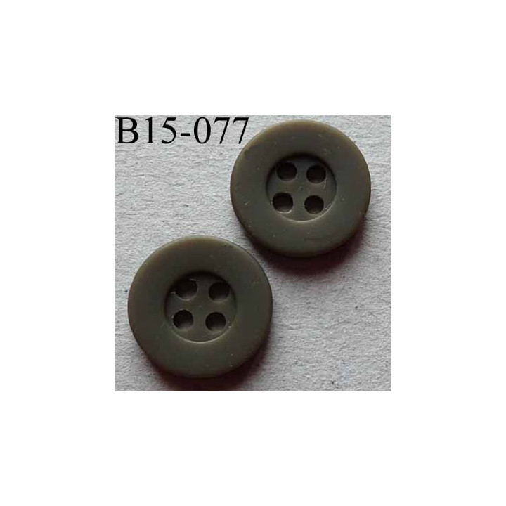 bouton 15 mm couleur kaki foncé mat 4 trous diamètre 15 millimètres