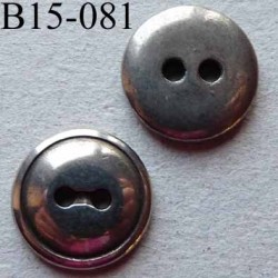 bouton 15 mm métal couleur gris 2 trous diamètre 15 millimètres