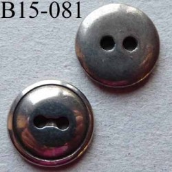 bouton 15 mm métal couleur chromé patiné 2 trous diamètre 15 millimètres