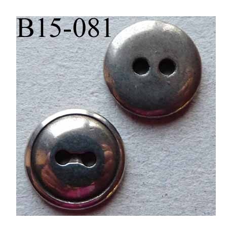 bouton 15 mm métal couleur chromé patiné 2 trous diamètre 15 millimètres