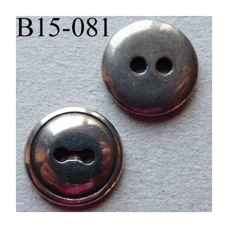 bouton 15 mm métal couleur gris 2 trous diamètre 15 millimètres