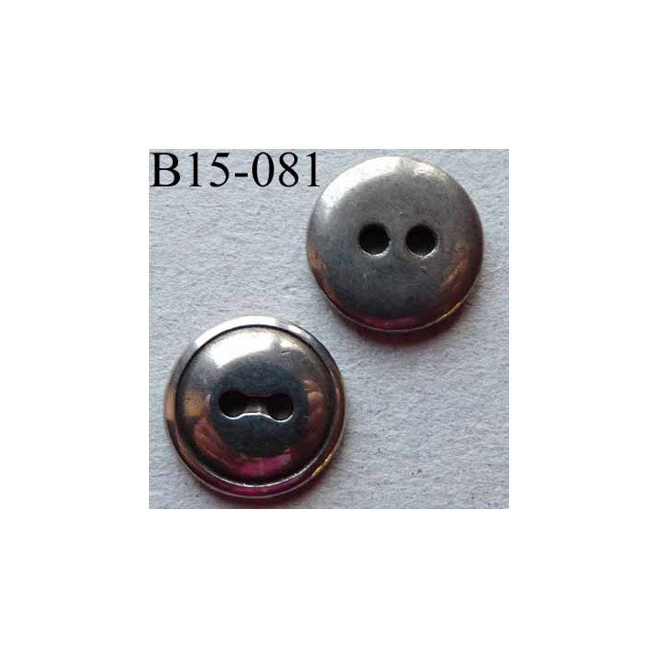 bouton 15 mm métal couleur chromé patiné 2 trous diamètre 15 millimètres