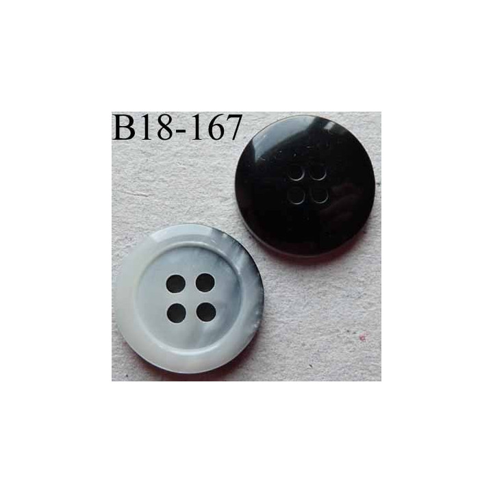 bouton 18 mm couleur gris nacré dégradé et dos noir 4 trous diamètre 18 millimètres