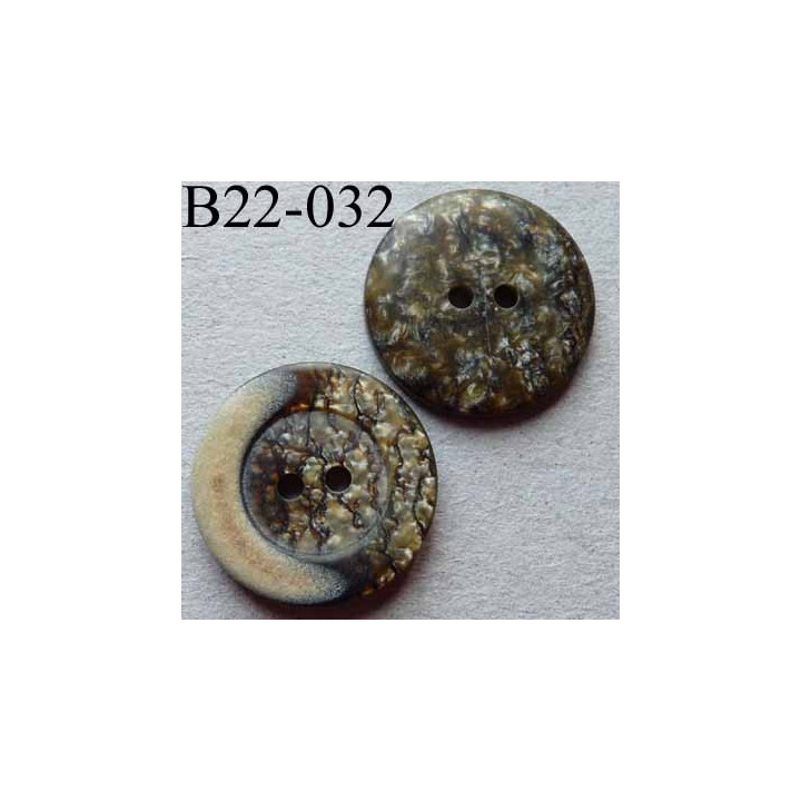 bouton 22 mm couleur  marron mordoré marbré 2 trous diamètre 22 millimètres