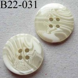 bouton 22 mm couleur  écru transparent blanc marbré 4 trous diamètre 22 millimètres