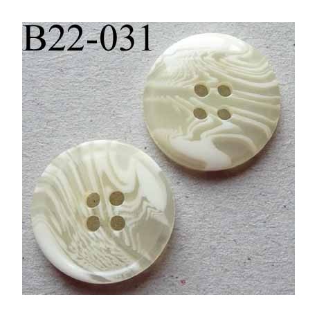 bouton 22 mm couleur écru transparent blanc marbré 4 trous diamètre 22 millimètres