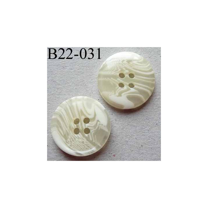 bouton 22 mm couleur  écru transparent blanc marbré 4 trous diamètre 22 millimètres