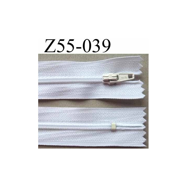 fermeture zip à glissière longueur 55 cm largeur 2.5 cm  couleur blanc non séparable zip nylon largeur 4 mm