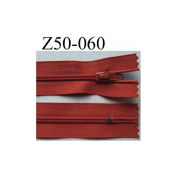 fermeture zip à glissière longueur 50 cm largeur 2.5 cm  couleur rouille non séparable zip nylon largeur 4 mm 