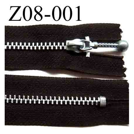 fermeture zip à glissière longueur 8 cm couleur marron foncé non séparable largeur 2.6 cm glissière métal largeur du zip 4.3 mm