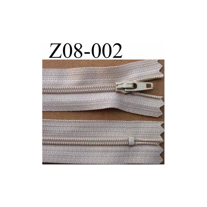 fermeture zip à glissière longueur 8 cm couleur beige non séparable largeur 2.5 cm glissière nylon largeur 4 mm