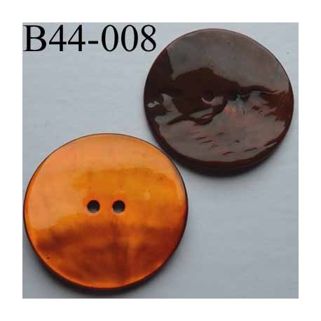 bouton diamètre 44 mm en nacre couleur orange 2 trous diamètre 44 mm