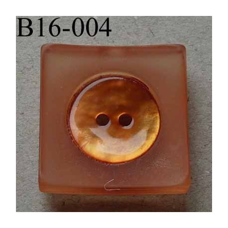  bouton carré diamètre 16 mm en nacre et résine couleur orange 2 trous diamètre 16 mm