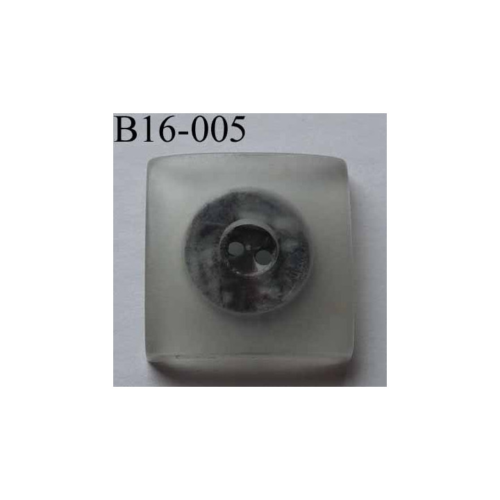  bouton carré diamètre 16 mm en nacre et résine couleur bleu 2 trous diamètre 16 mm