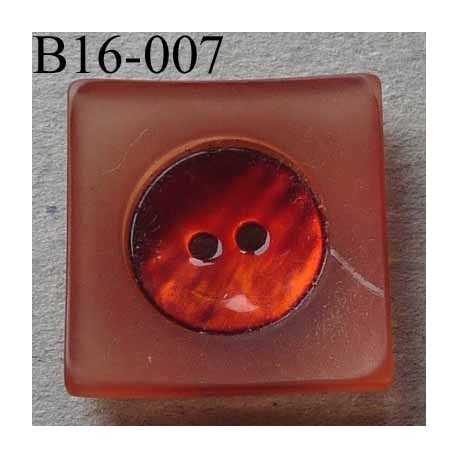  bouton carré diamètre 16 mm en nacre et résine couleur rouge 2 trous diamètre 16 mm