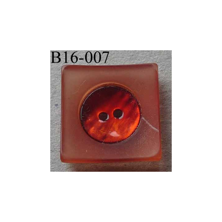  bouton carré diamètre 16 mm en nacre et résine couleur rouge 2 trous diamètre 16 mm