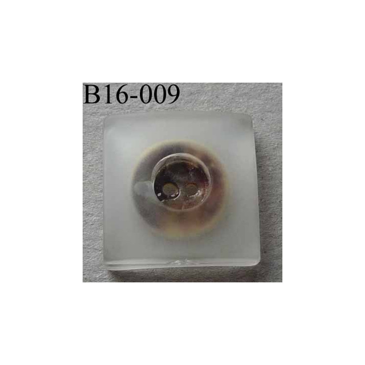  bouton carré diamètre 16 mm en nacre et résine couleur blanc 2 trous diamètre 16 mm
