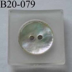  bouton carré diamètre 20 mm en nacre et résine couleur blanc 2 trous diamètre 20 mm